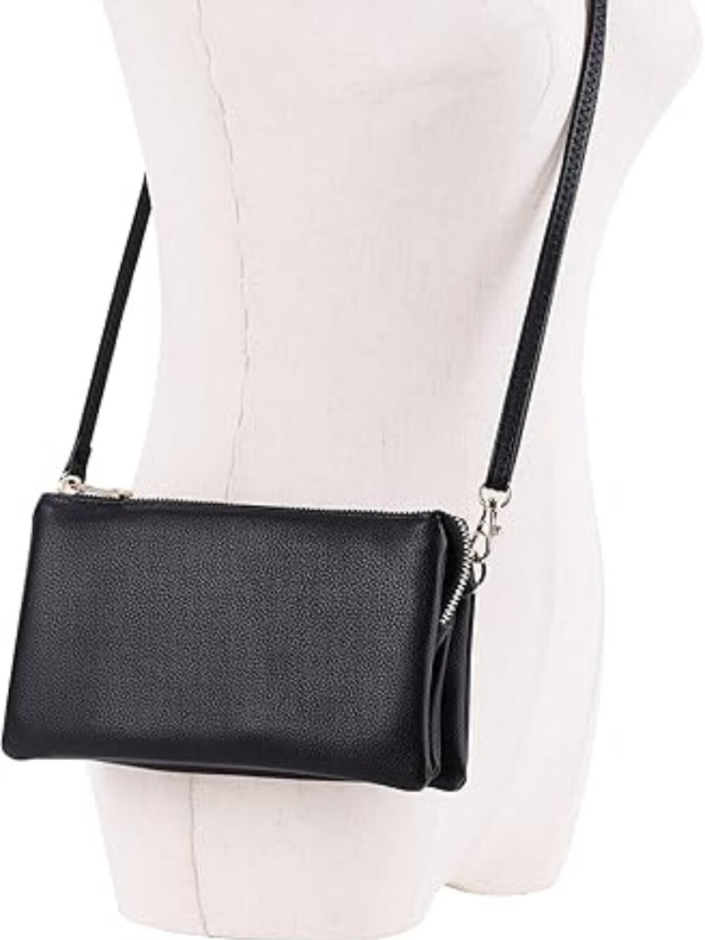 B BRENTANO Vegan Leather Multi-Pocket Crossbody Purse/Clutch Black NEW
